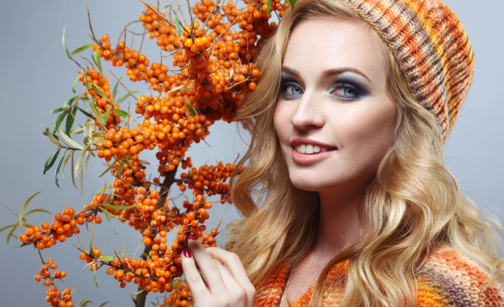 Vetvička rakytníka s oranžovými plodmi plnými vitamínov a antioxidanto