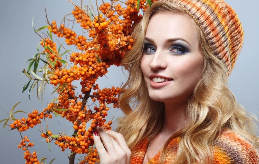 Vetvička rakytníka s oranžovými plodmi plnými vitamínov a antioxidanto